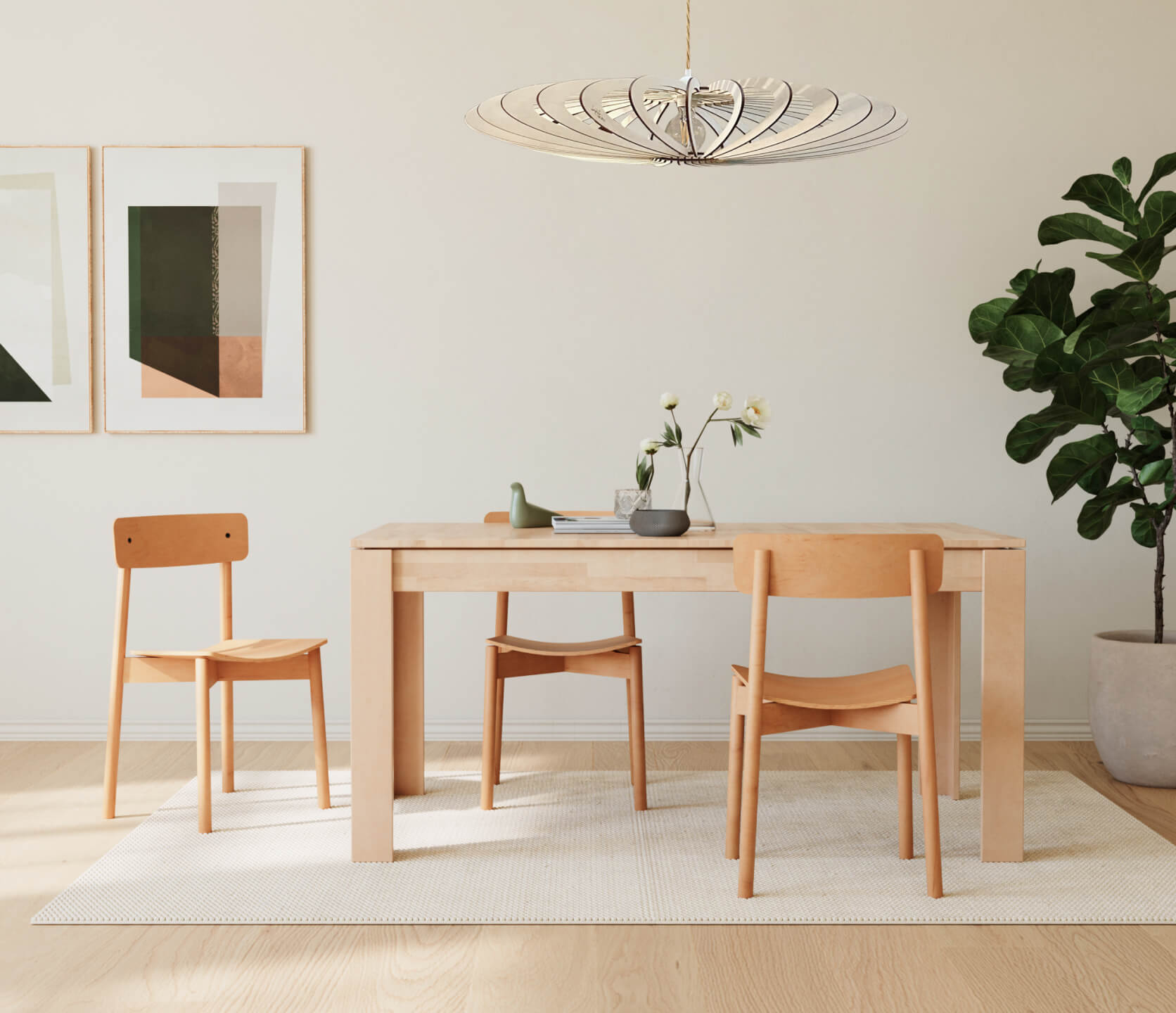 Ensemble table et chaises en bois massif MAIA - Kipli