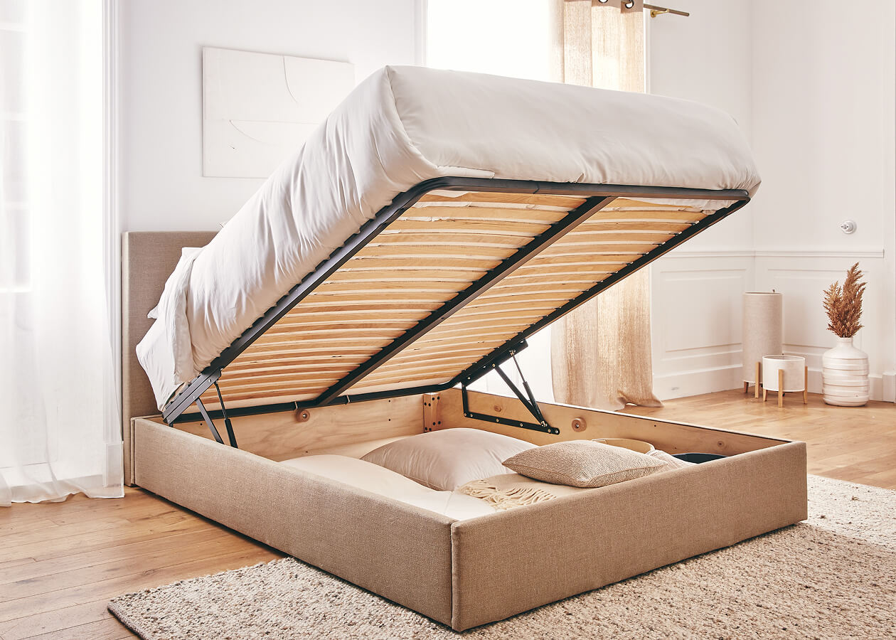 Lit coffre en bois et lin OTTO